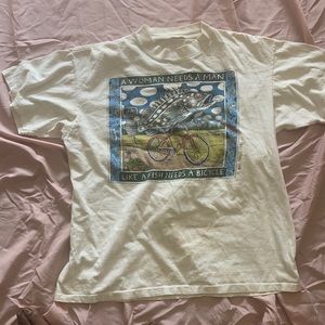 Vintage 90s ray toll 1993 a woman needs a man like a fish needs a bike T-shirt